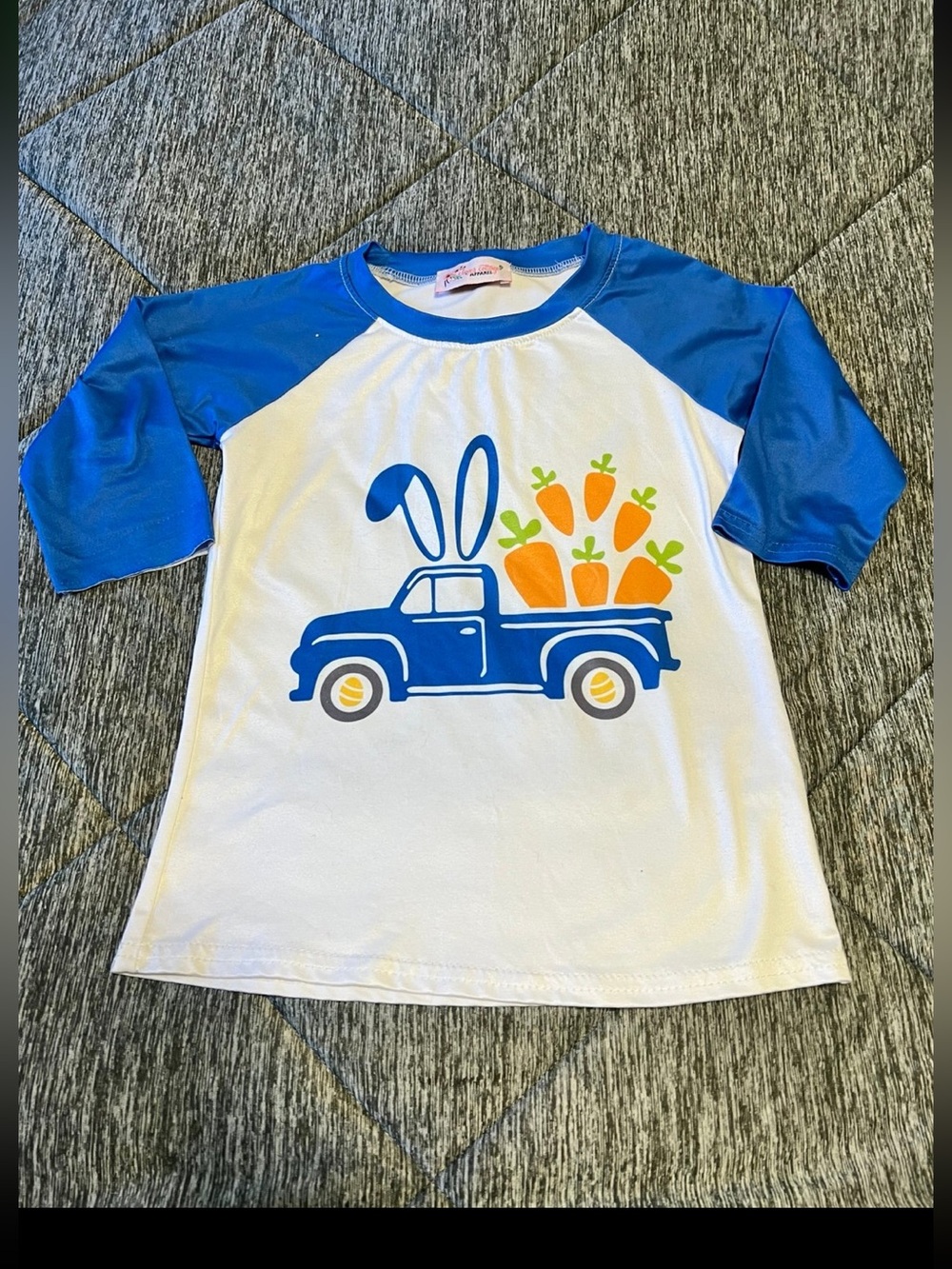 Blue & White Bunny Truck Tee with Carrots